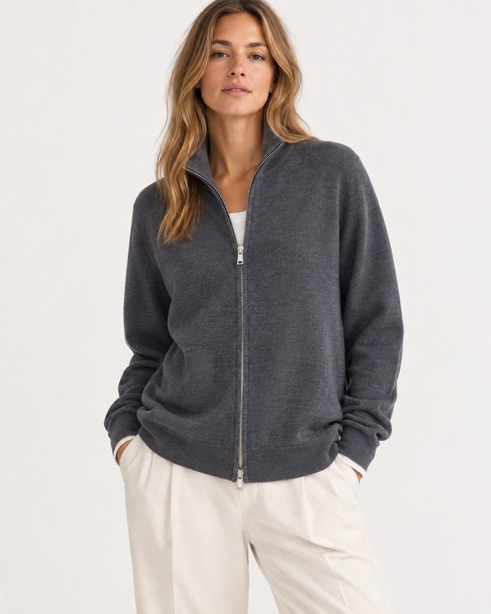 Theory 100% Wool Oversized Full Zip Cardigan Sweater Gray XXL
